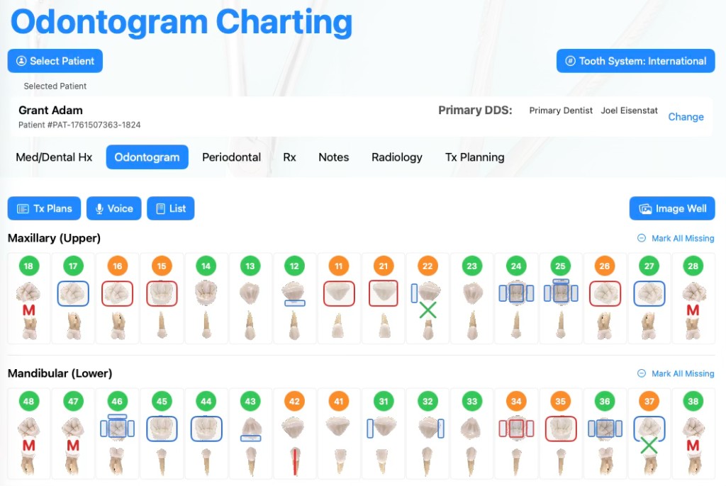 Charting interface in Base Dental PMS