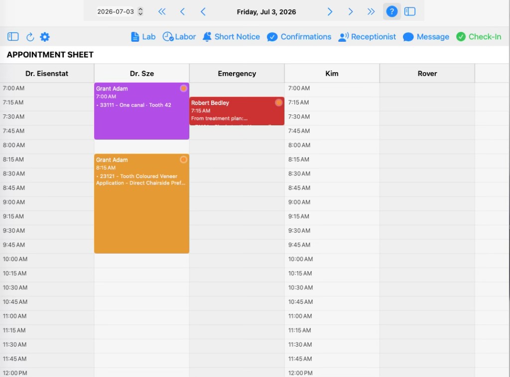 Scheduler interface in Base Dental PMS