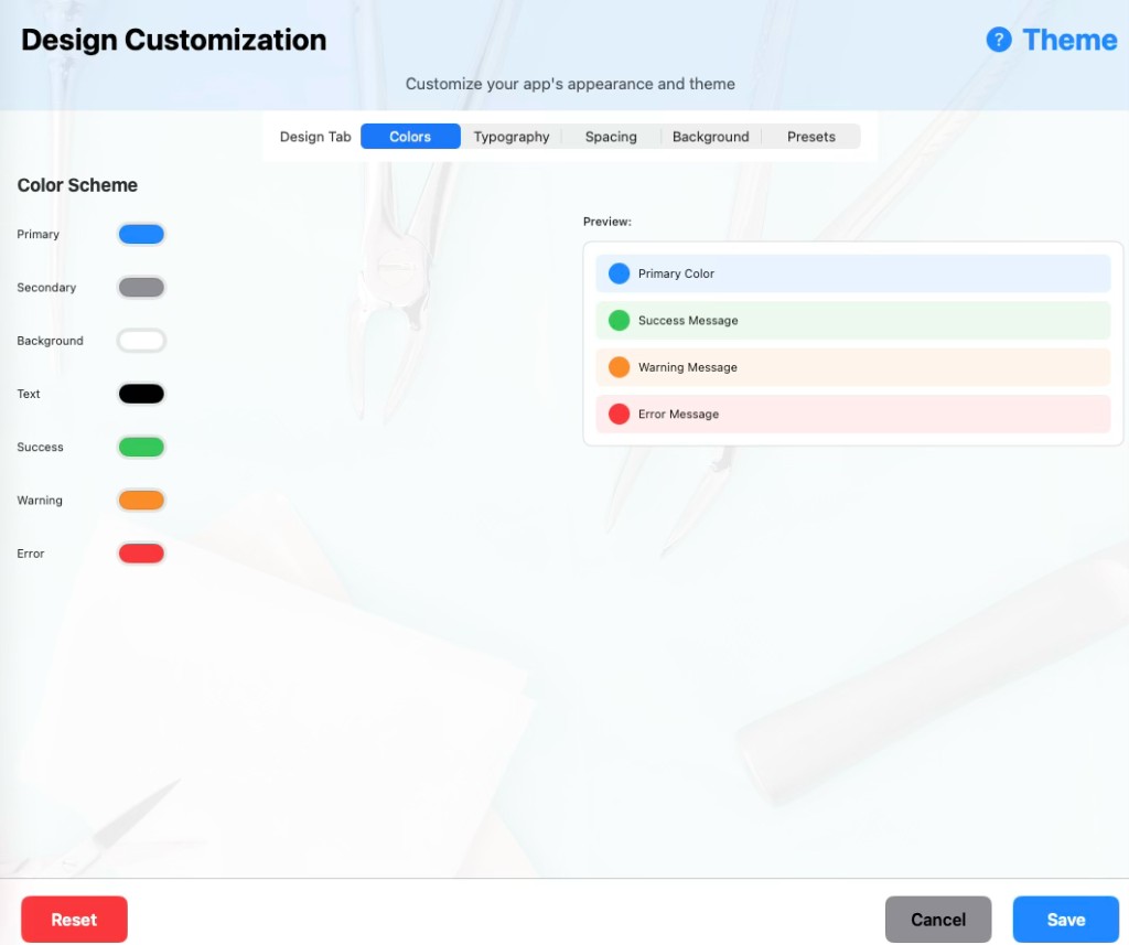 Design interface in Base Dental PMS