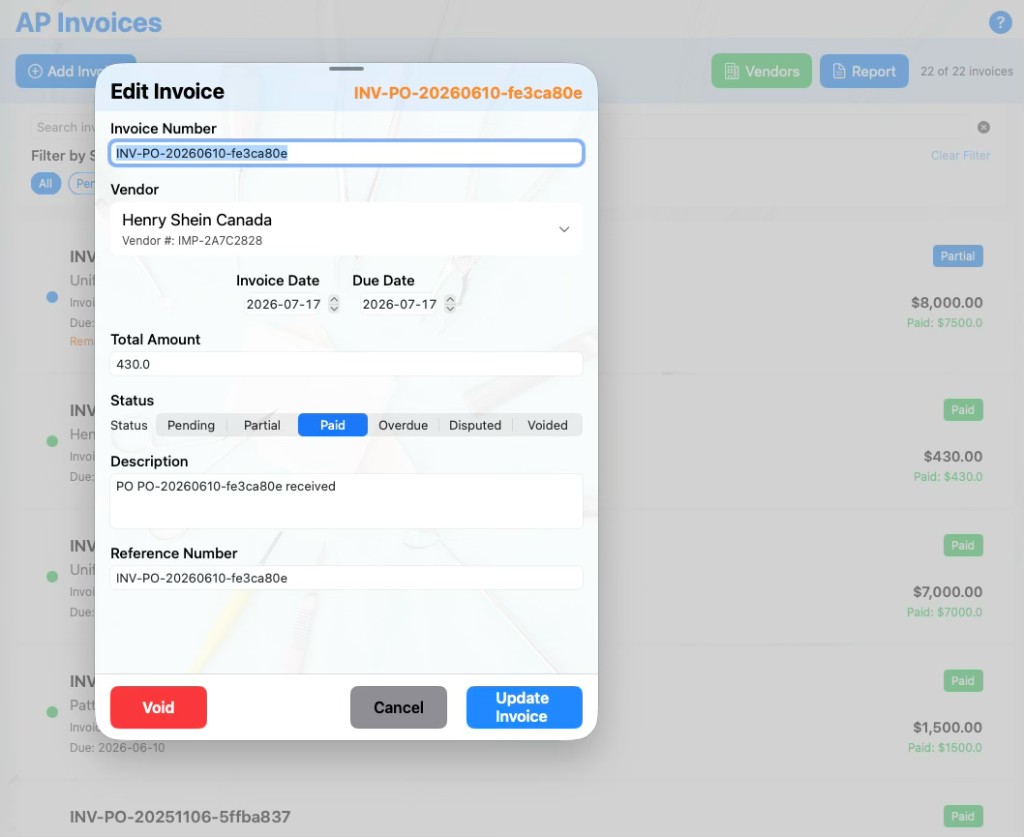 Accounts Payable interface in Base Dental PMS