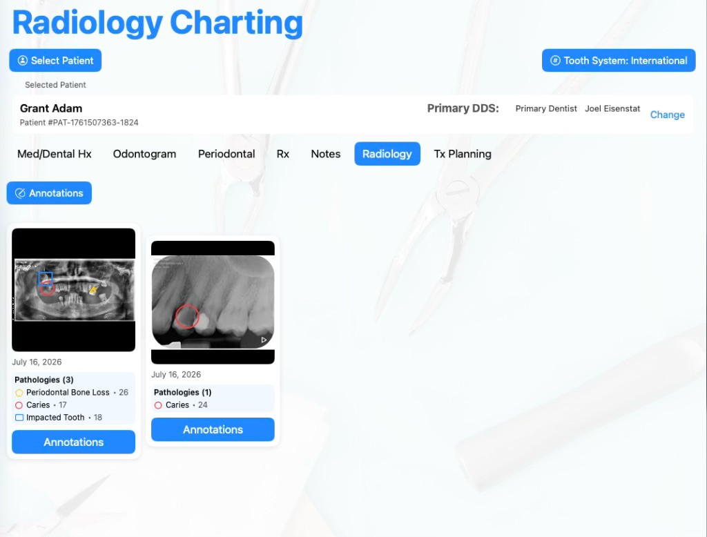 Radiology interface in Base Dental PMS