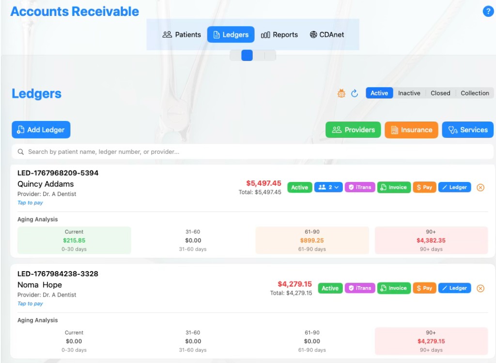 Accounts Receivable interface in Base Dental PMS
