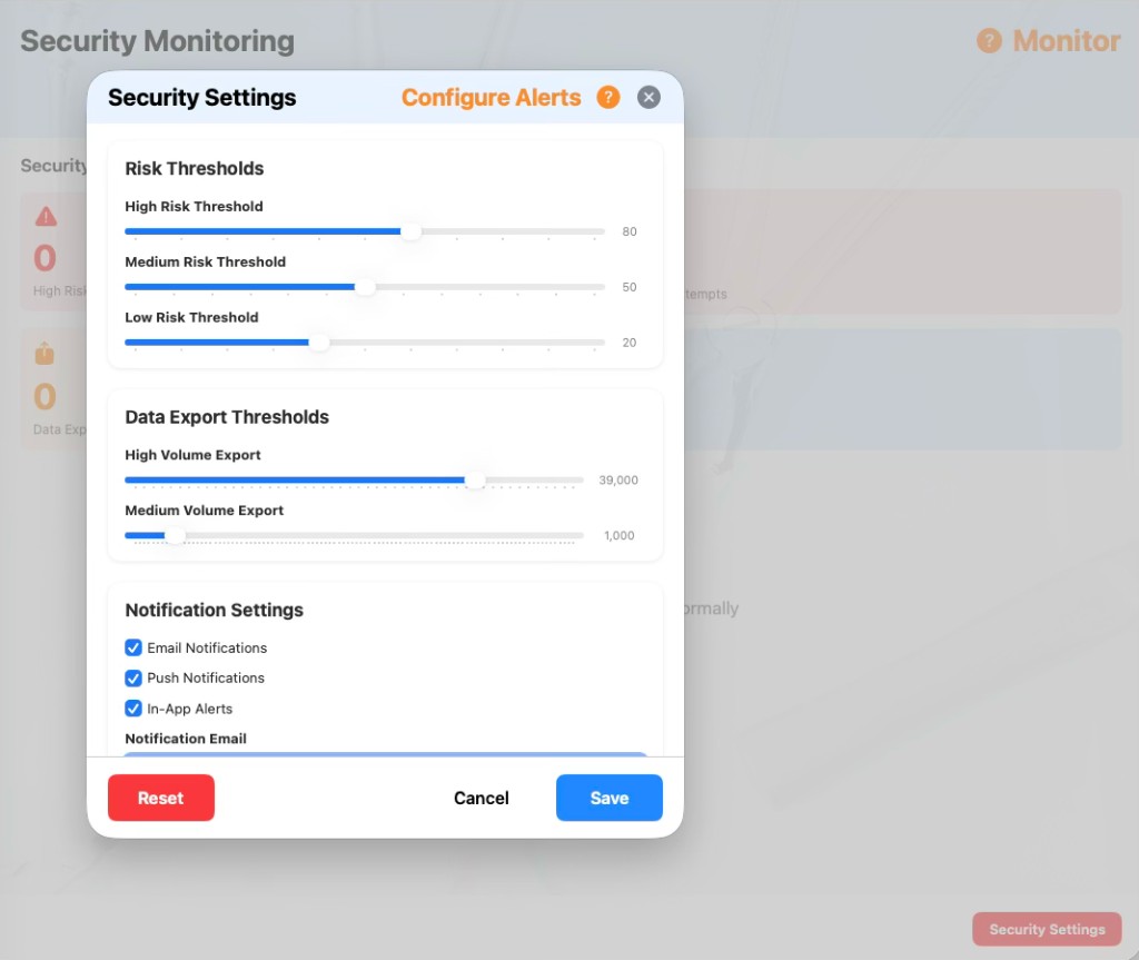Security interface in Base Dental PMS